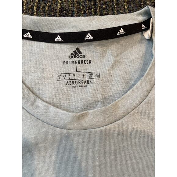 Adidas Men T-Shirt large L Gray Prime Green Aero Ready Logo Graphic - Picture 3 of 7
